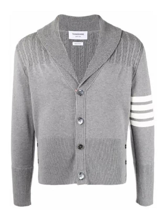 Men's Jersey Stitched Shawl Collar Cardigan Grey - THOM BROWNE - BALAAN 2