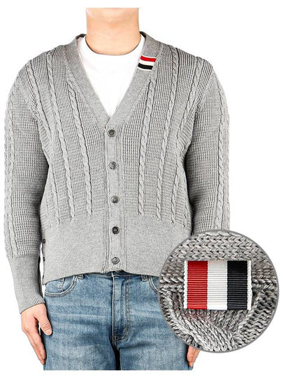 Cable Knitwear Virgin Wool Cardigan Grey - THOM BROWNE - BALAAN 2