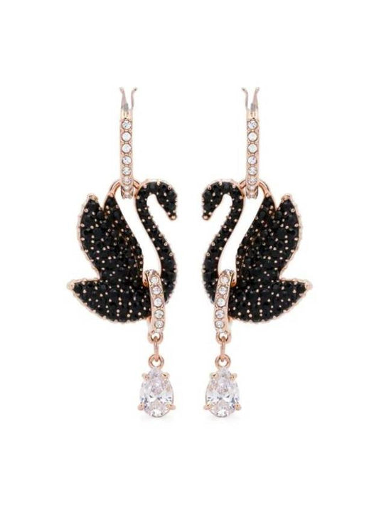 Swan Drop Crystal Earrings Black Rose Gold - SWAROVSKI - BALAAN 1