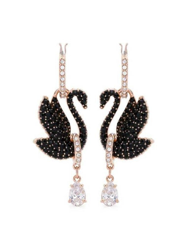 Swan Drop Crystal Earrings Black Rose Gold - SWAROVSKI - BALAAN 1