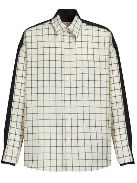 Grid Pattern Panel Long Sleeve Shirt White - MARNI - BALAAN 1