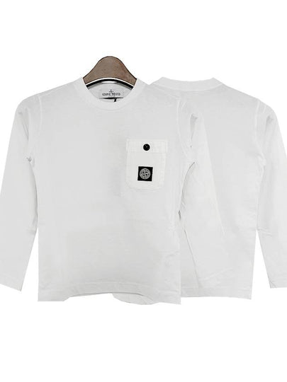 Kids Logo Patch Pocket Long Sleeve T-Shirt White - STONE ISLAND - BALAAN 2