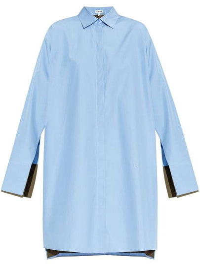 Turn up shirt cotton short dress ash blue - LOEWE - BALAAN 2