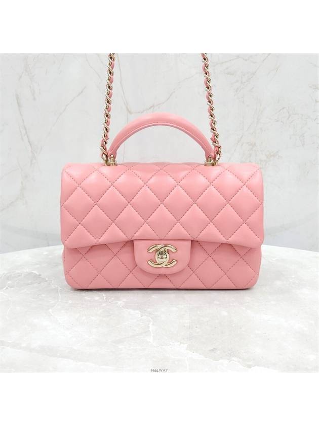 Lux You New Mini Top Handle Flap Bag Lambskin Pink Gold Built in Chip AS2431 - CHANEL - BALAAN 1