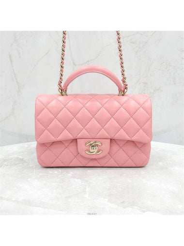 Lux You New Mini Top Handle Flap Bag Lambskin Pink Gold Built in Chip AS2431 - CHANEL - BALAAN 1