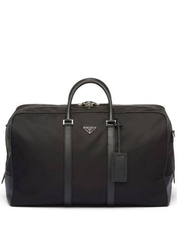 Logo Re-Nylon Leather Luggage Bag Black - PRADA - BALAAN 1