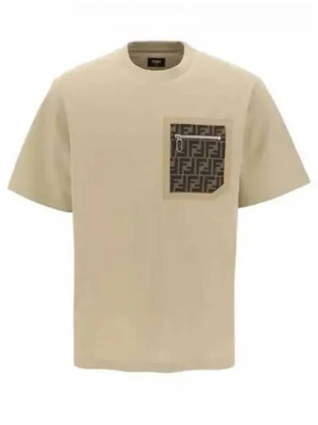 FF Logo Pocket Short Sleeve T-shirt Beige - FENDI - BALAAN 2