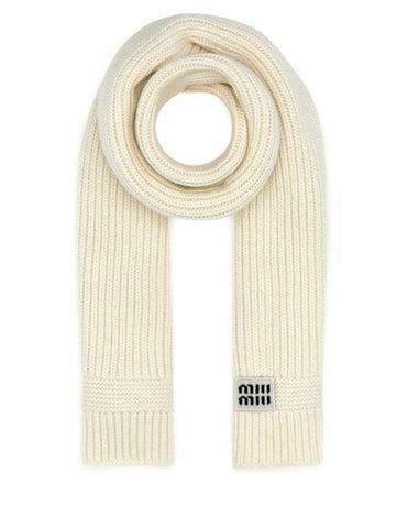 Intarsia Logo Wool Cashmere Muffler White - MIU MIU - BALAAN 1