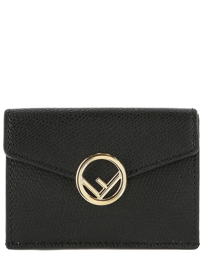 F Logo Tri-Fold Leather Half Wallet Black - FENDI - BALAAN 2