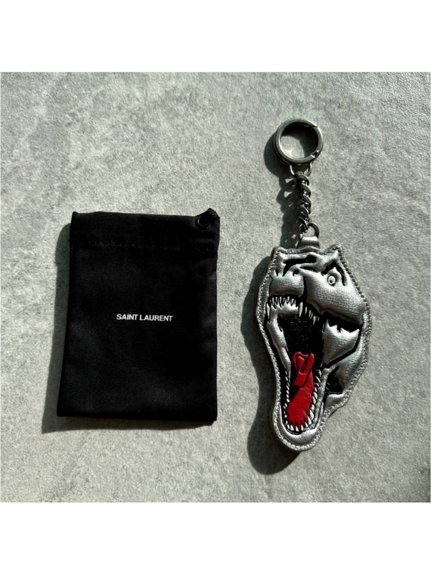 YSL Men s Dinosaur Motif Leather Key Holder Keychain Keyring Bag Charm - SAINT LAURENT - BALAAN 3