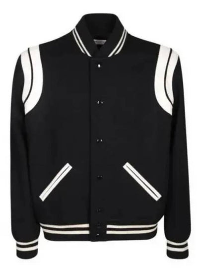 Teddy Bomber Jacket in Wool Black White - SAINT LAURENT - BALAAN 2