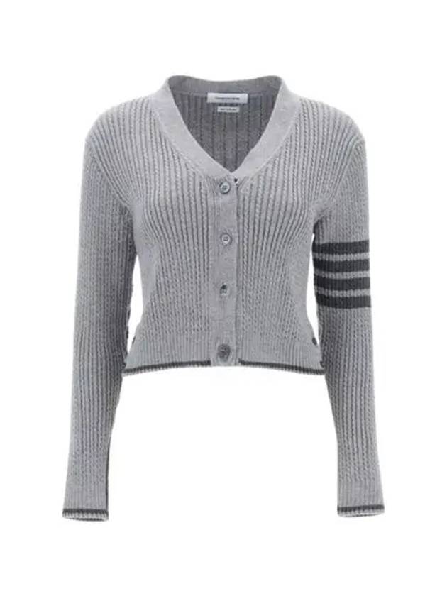 4 Bar Cable Wool Crop Cardigan Grey - THOM BROWNE - BALAAN 2