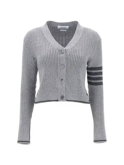 4 Bar Cable Wool Crop Cardigan Grey - THOM BROWNE - BALAAN 2