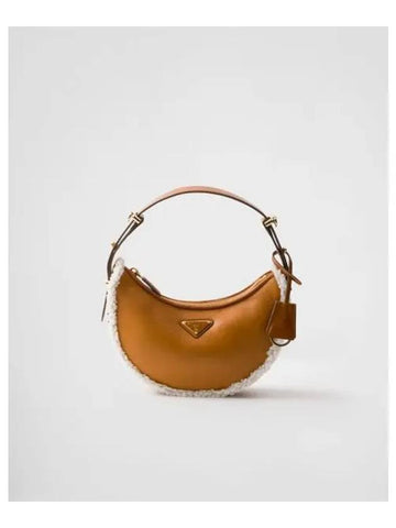 Small shearling fleece shoulder bag cognac natural 315114 - PRADA - BALAAN 1