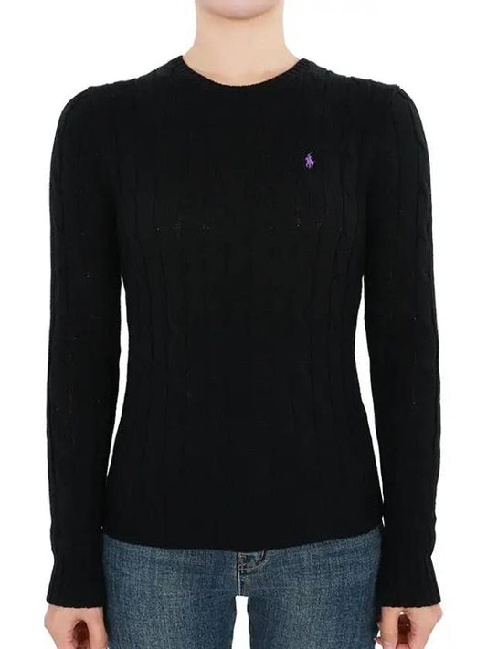 Embroidered Logo Pony Cable Knit Top Black - POLO RALPH LAUREN - BALAAN 2