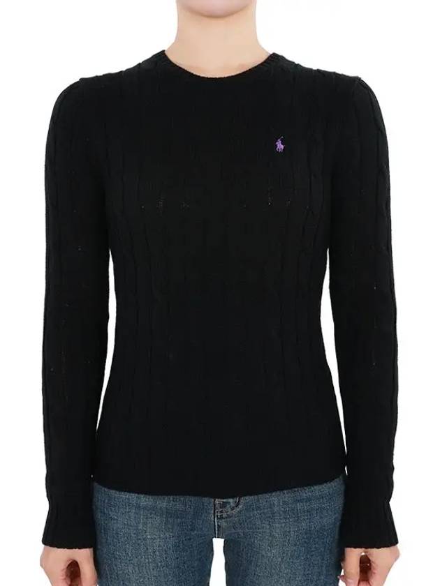 Embroidered Logo Pony Cable Knit Top Black - POLO RALPH LAUREN - BALAAN 3