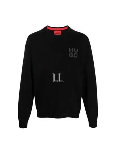 Logo Print Crew Neck Knit Top Black - HUGO BOSS - BALAAN 2