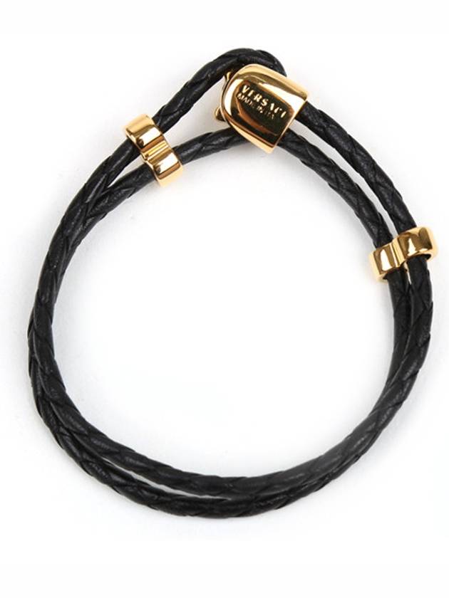 Medusa Braided Leather Bracelet Black Gold - VERSACE - BALAAN 3