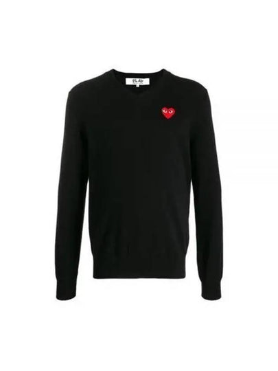 Heart Wappen V-Neck Wool KnitTop Black - COMME DES GARCONS - BALAAN 2