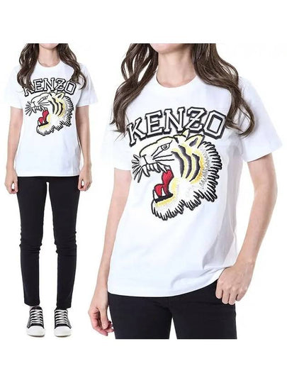 Tiger Embroidered Logo Short Sleeve T-Shirt White - KENZO - BALAAN 2