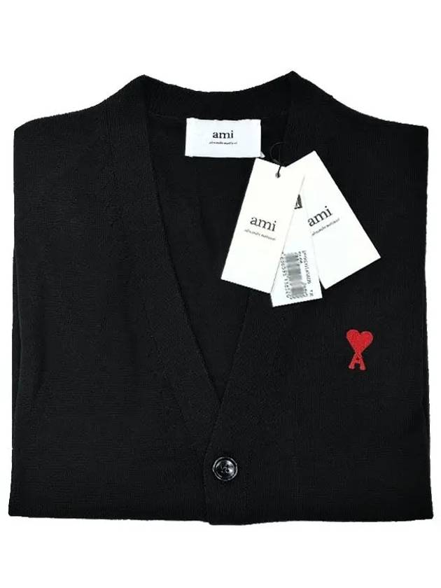 Red Heart Logo Merino Wool Cardigan Black - AMI - BALAAN 3