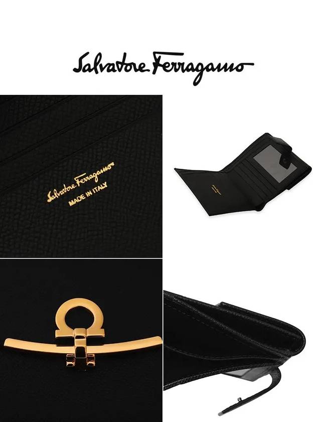 Gancini Leather Half Wallet Black - SALVATORE FERRAGAMO - BALAAN 4