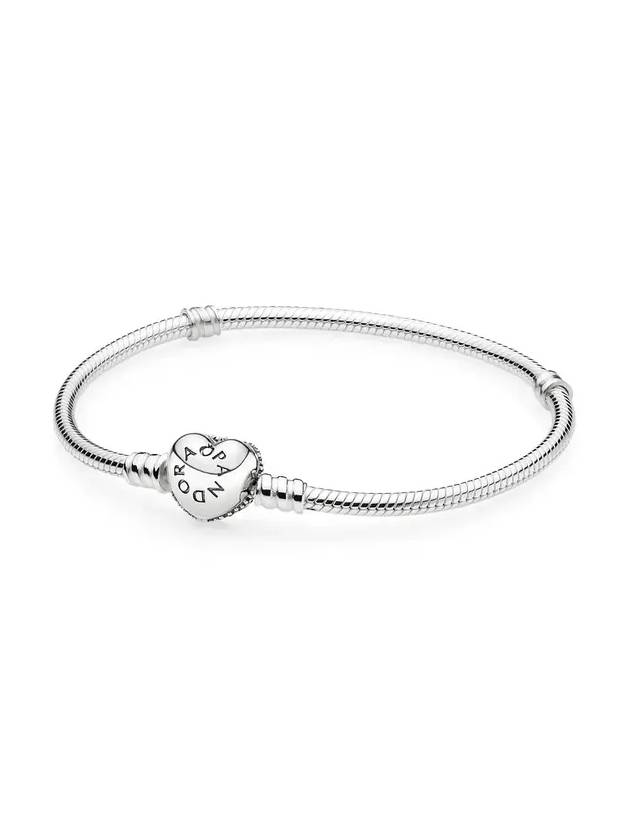 Moments Sparkling Heart Clasp Snake Chain Bracelet Sterling Silver - PANDORA - BALAAN 3