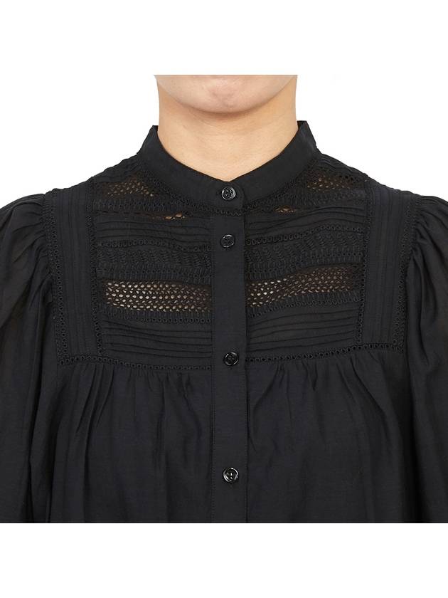 Women's Lace Insert Collar Long Sleeve Cotton Blouse Black - VANESSA BRUNO - BALAAN 7