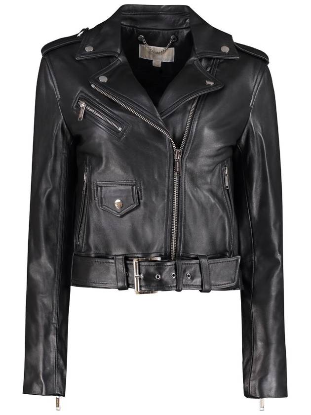 Women's Leather Biker Jacket Black - MICHAEL KORS - BALAAN 2