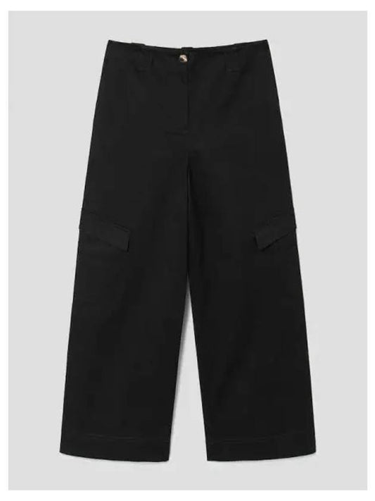 Herringbone Canvas Mid Waist Pants Trousers Black Domestic Product - GANNI - BALAAN 1