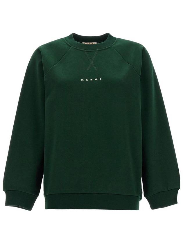 Logo Print Cotton Sweatshirt Dark Green - MARNI - BALAAN 2