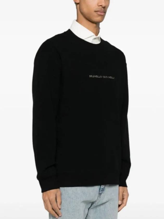 Embroidered Logo Sweatshirt Black - BRUNELLO CUCINELLI - BALAAN 4