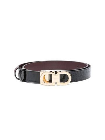 Reversible Gancini Leather Belt Black Dark Barolo - SALVATORE FERRAGAMO - BALAAN 1