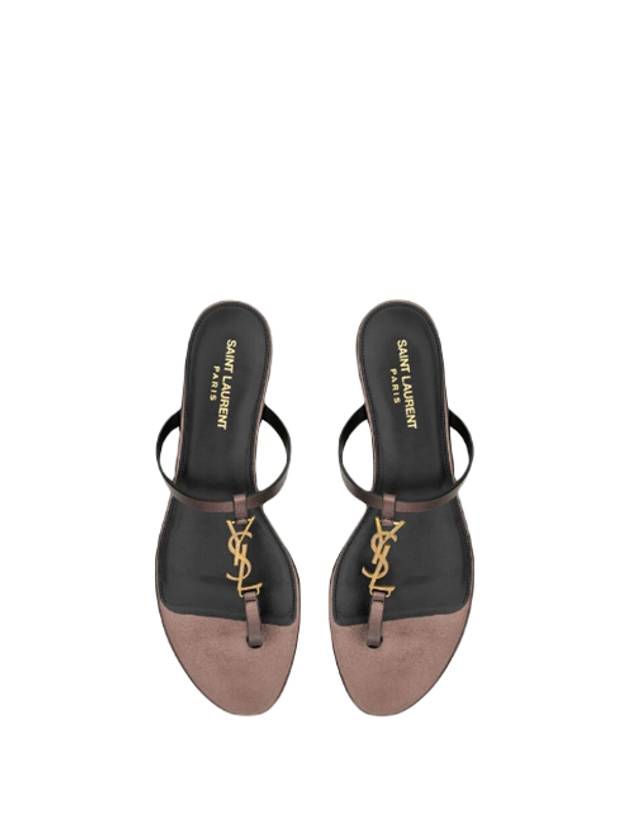 Cassandra Slide Leather Flip Flops Brown - SAINT LAURENT - BALAAN 2