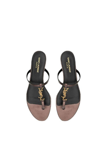 Cassandra Slide Leather Flip Flops Brown - SAINT LAURENT - BALAAN 2