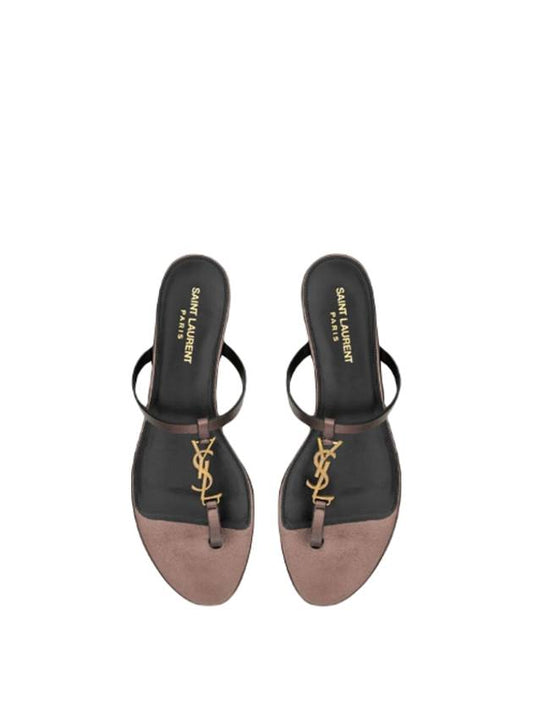 Cassandra Slide Leather Flip Flops Brown - SAINT LAURENT - BALAAN 2