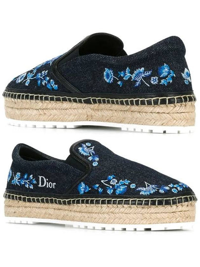 Flower Embroidered Denim Espadrilles Navy - DIOR - BALAAN 2