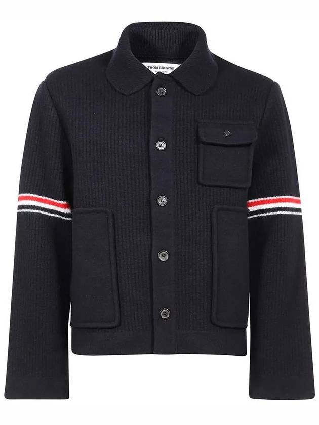 Men's Voile Wool Stripe Workman Jacket Navy - THOM BROWNE - BALAAN 3