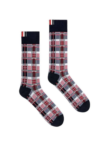 Madras Cotton Jacquard Mid Calf Socks Red - THOM BROWNE - BALAAN 1