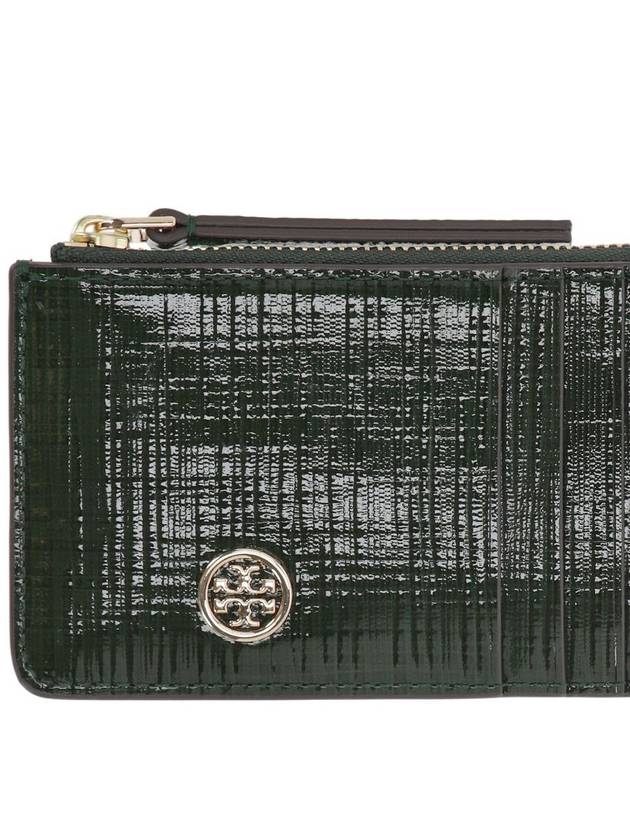 Robinson Crosshatched Zipper Card Wallet Evergreen - TORY BURCH - BALAAN 3