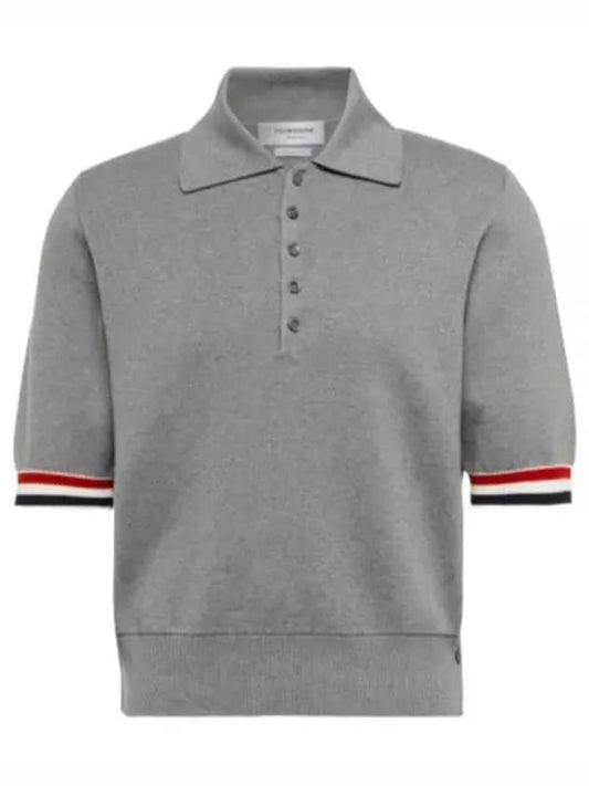 RWB Trimming Milano Stitch Short Sleeve Polo Shirt Grey - THOM BROWNE - BALAAN 2