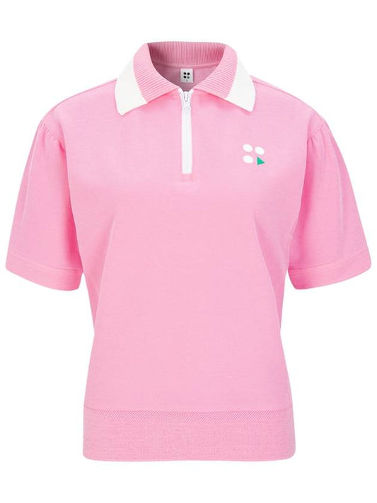 Y logo collar knit pique short sleeve t-shirt pink - BUTTONPLAY - BALAAN 1