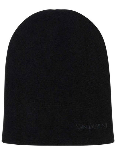 Logo Embroidered Cashmere Beanie Black - SAINT LAURENT - BALAAN 2