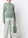 Women's 4 Bar Irish Pointelle Cable Merino Wool Knit Top Light Green - THOM BROWNE - BALAAN 5