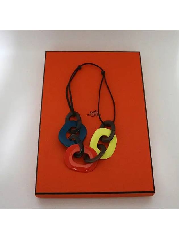 KARAMBA BOIS LAQUE Blue Orange Yellow Block Necklace - HERMES - BALAAN 5