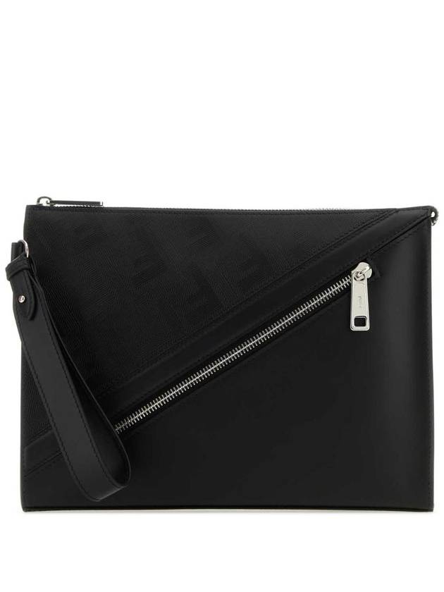 Shadow Stripe FF Motif Strap Flat Clutch Bag Black - FENDI - BALAAN 1