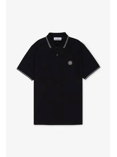 Stretch Cotton Pique Short Sleeve Polo Shirt Black - STONE ISLAND - BALAAN 2