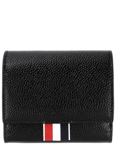 RWB Stripe Pebble Leather Tri-fold Half Wallet Black - THOM BROWNE - BALAAN 2