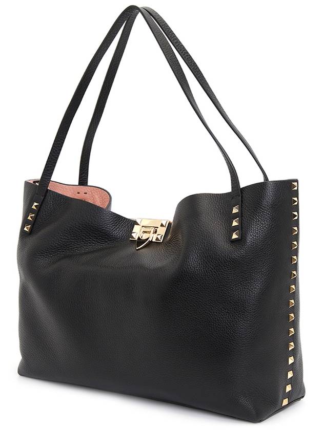 Rockstud Leather Tote Bag Bag Black - VALENTINO - BALAAN 4