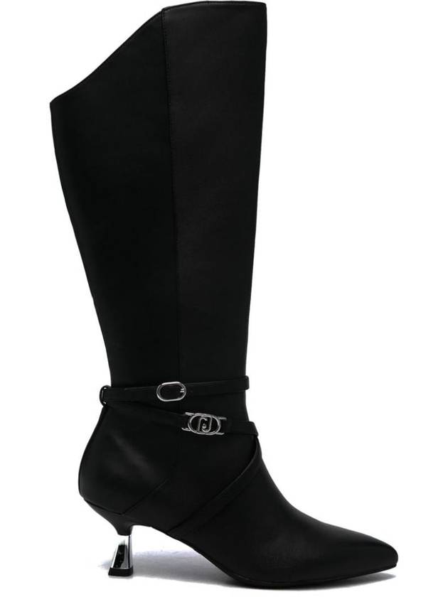 Liu Jo Black Leather Knee-High Boots With Heel - LIU JO - BALAAN 1